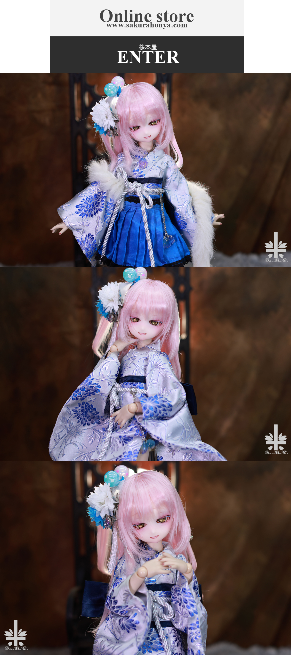 桜本屋」華麗短い和服《千菊》(絹織物)ONE OFF ミニドルフィードリーム MDD-S/M/L胸｜代購幫